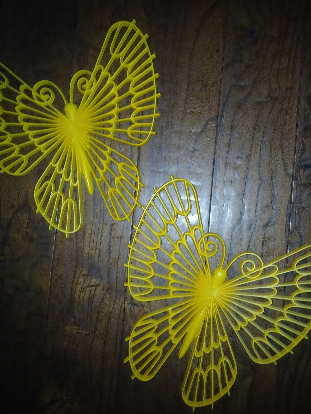 Vintage Bright Yellow Plastic Butterflies. 1970s Decor